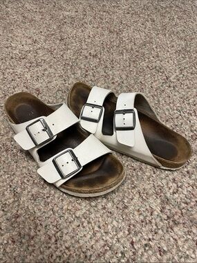 Birkenstock White Double-Buckle Slide Sandals
